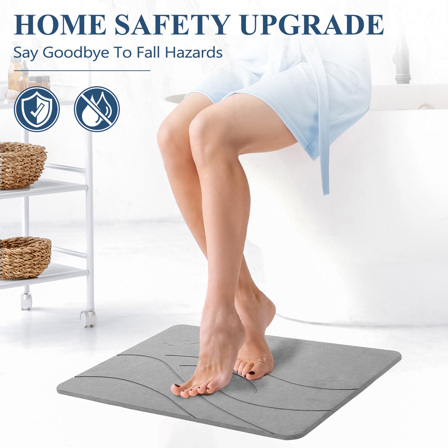 Burcha Design Bath Mat - Quick Drying Bath Mat Stone - Premium Mat for Bathroom, Ultra and Fast Drying for a Safe, Clean Experience - Safe Non - Slip Surface
