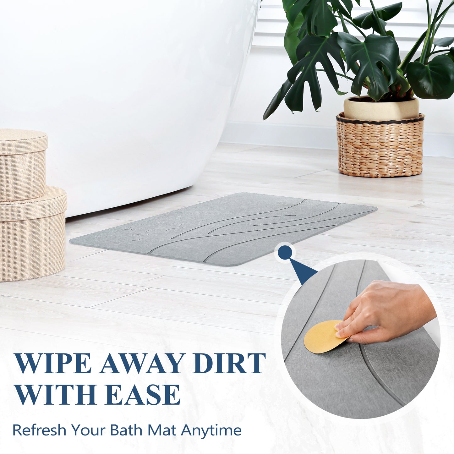 Burcha Stone Bath Mats for Bathroom, Natural Earth Stone Mat – Quick Drying, Non-Slip Stone Shower Mat, Super Absorbent & Easy to Clean Large Bath Mat, Durable & Stylish Stone Mat (23.5” x 15.5”)