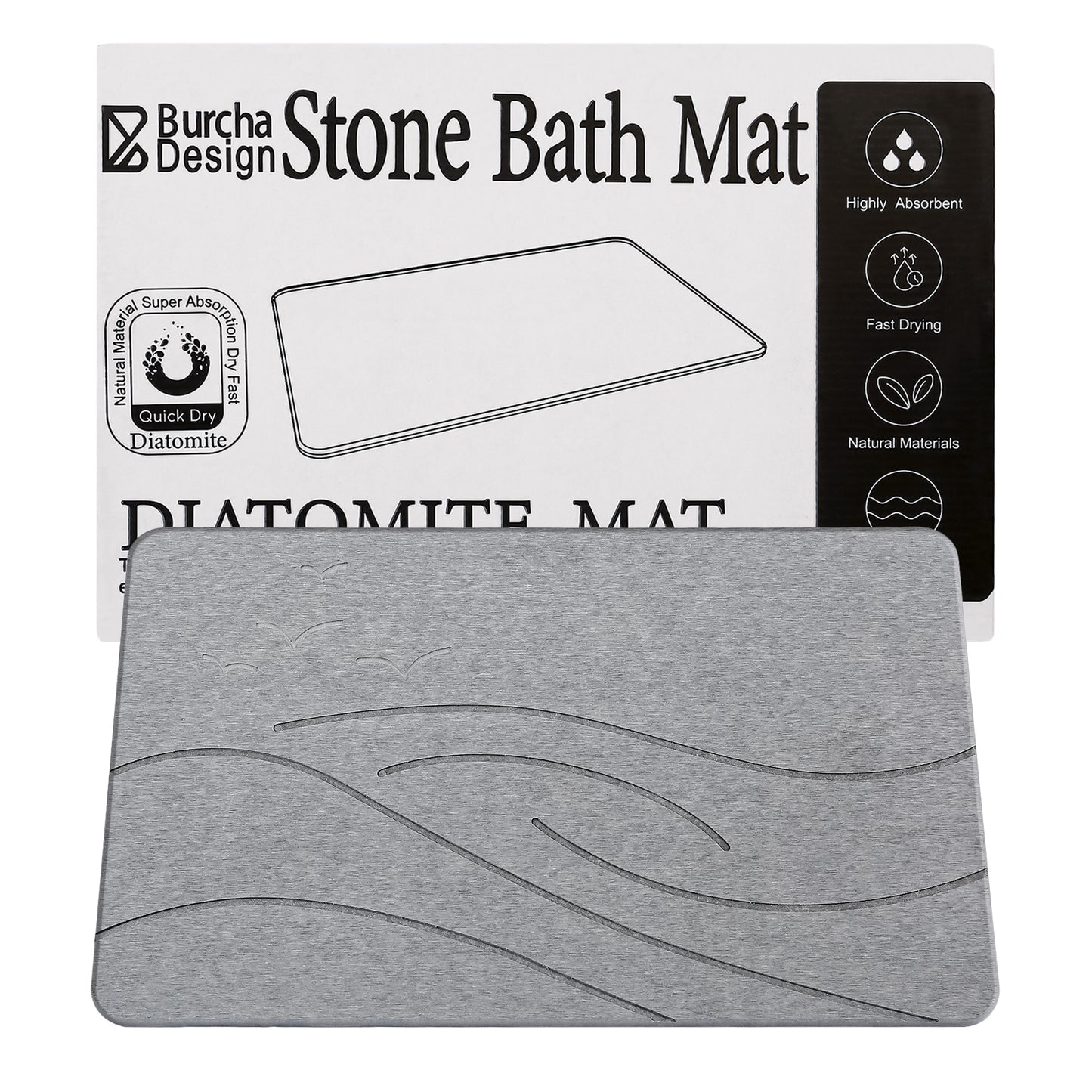 Burcha Design Bath Mat - Quick Drying Bath Mat Stone - Premium Mat for Bathroom, Ultra and Fast Drying for a Safe, Clean Experience - Safe Non - Slip Surface