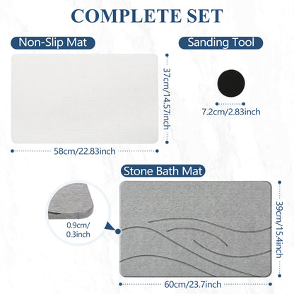 Burcha Design Bath Mat - Quick Drying Bath Mat Stone - Premium Mat for Bathroom, Ultra and Fast Drying for a Safe, Clean Experience - Safe Non - Slip Surface